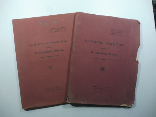 List of the First Thousand Works acquired by the Keats-Shelley Memorial Rome; List of the Second Thousand Works acquired by the Keats-Shelley Memorial
